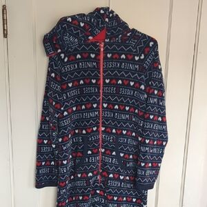 Navy Red Winter Kisses Hooded Zip-Up Onesie